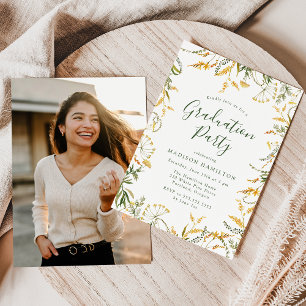 Elegant Yellow Floral Photo Graduation Party Invitation