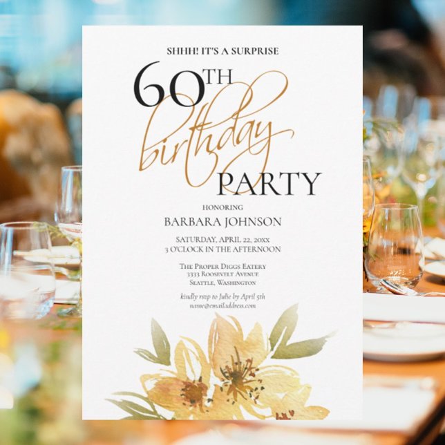 Elegant Yellow Floral Surprise 60th Birthday Invitation (Creator Uploaded)