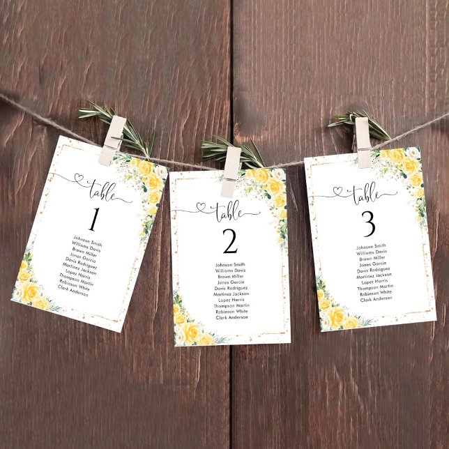 Elegant Yellow Floral Table Number Seating Chart (Creator Uploaded)