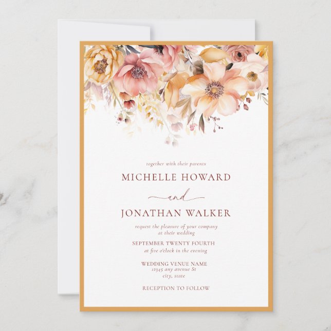 Elegant Yellow Floral Wedding  Invitation (Front)