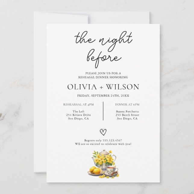 Elegant Yellow Floral Wedding Rehearsal Dinner Invitation (Front)