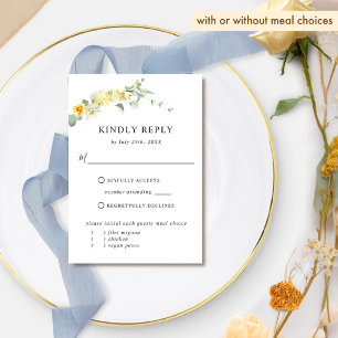 Elegant Yellow Floral With or Without Meals RSVP Card