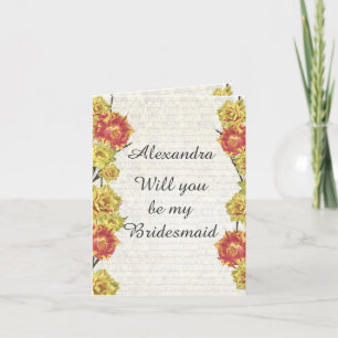 Elegant yellow flowers will you be my bridesmaid invitation