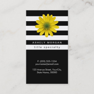 Elegant Yellow Gerbera Daisy - Black White Stripes Business Card