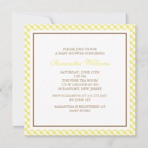 Elegant Yellow Gingham Pattern Baby Shower Invitation