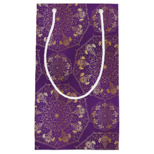 Elegant Yellow Gold Daisy Snowdrop Mandala Purple  Small Gift Bag