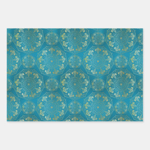 Elegant Yellow Gold Daisy Snowdrop Mandala Teal Wr Wrapping Paper Sheet