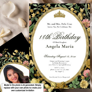 Elegant Yellow Gold Floral 18th Birthday Debut Invitation