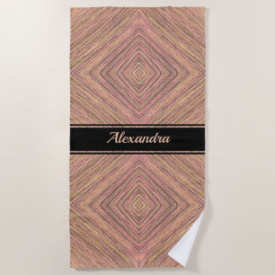 Elegant Yellow Gold Glitter Personalized Stripes Beach Towel