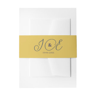 Elegant Yellow Gold & Navy Wedding Invitation Belly Band