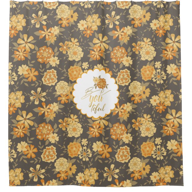 Elegant Yellow Gold Orange Flowers On Brown (Front)