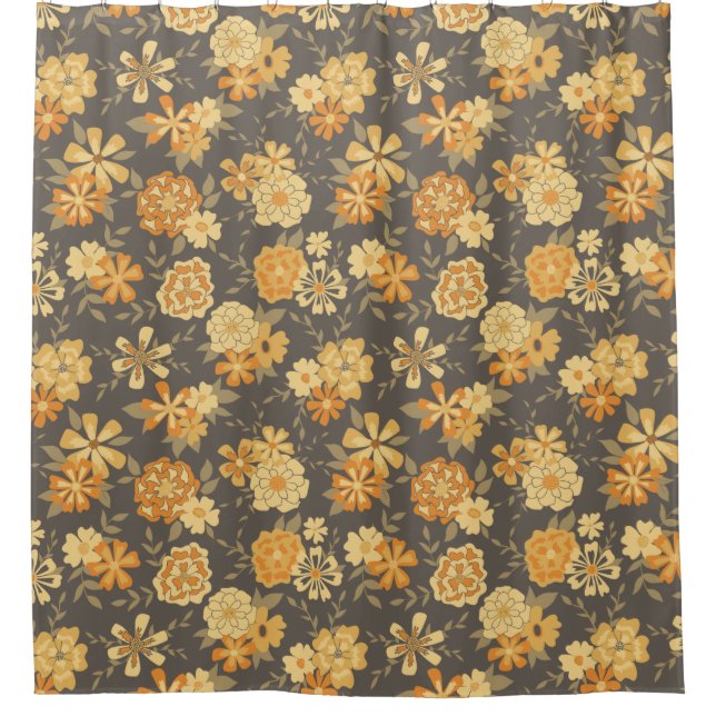 Elegant Yellow Gold Orange Flowers On Brown (Front)