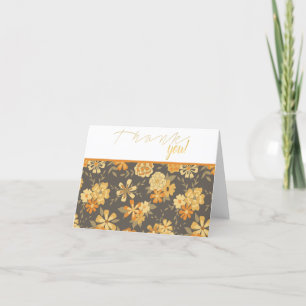 Elegant Yellow Gold Orange Flowers On Brown Thank You Card