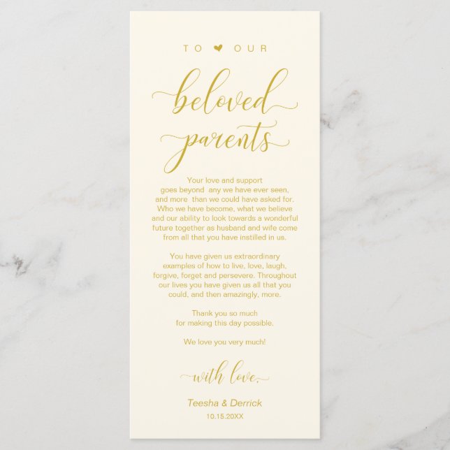 Elegant Yellow Gold, Place Setting Thank You Card (Front)