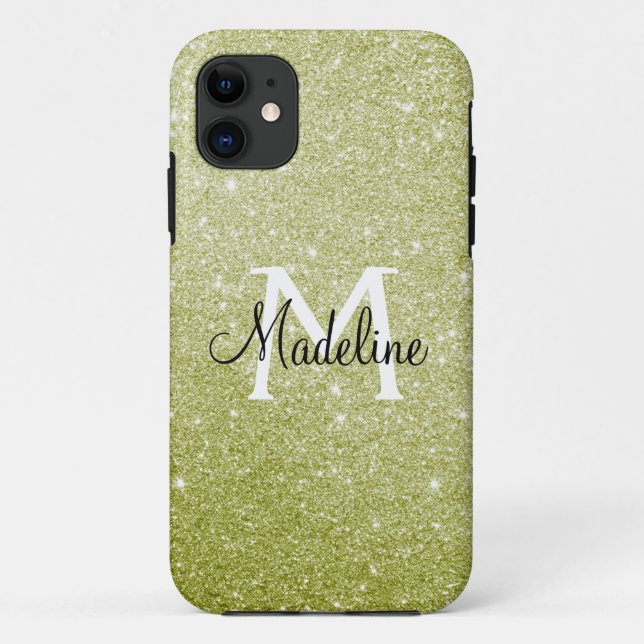  Elegant Yellow Gold Sparkly Glitter Monogrammed  Case-Mate iPhone Case (Back)