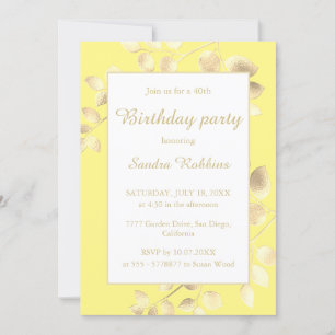 Elegant yellow golden leaves birthday invitation