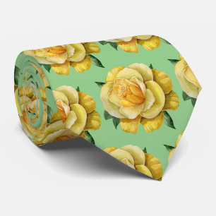 Elegant Yellow Green Floral Watercolor Roses Tie