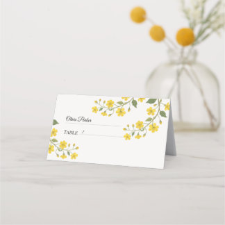Elegant Yellow Green Wildflowers Floral Place Card