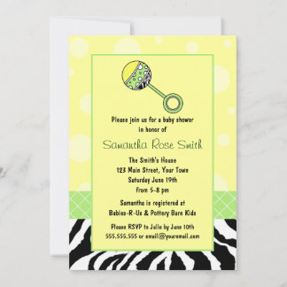 Elegant Yellow & Green with Zebra Baby Shower Invitation