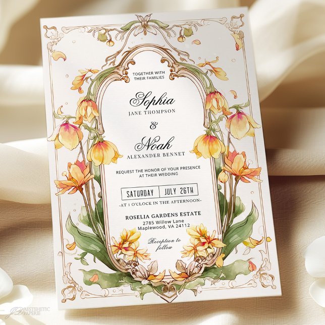 Elegant Yellow Greenery Wedding Invitation (Creator Uploaded)