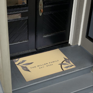 Elegant Yellow & Grey Family Name & Date Doormat