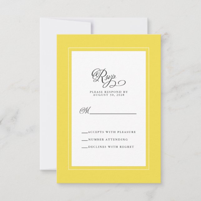Elegant Yellow Grey Wedding Trendy Reply Enclosure RSVP Card (Front)