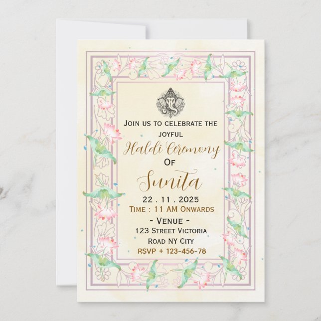 Elegant Yellow Haldi Ceremony Invitation Card (Devant)