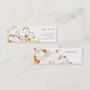 Elegant Yellow Hibiscus Nature Floral Swirls Birds Mini Business Card