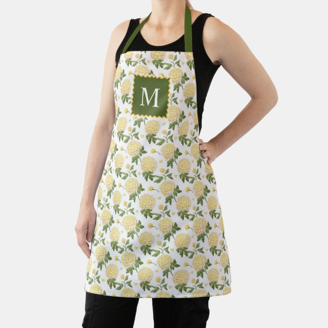 Elegant Yellow Hydragea Floral Monogram Apron (Insitu)