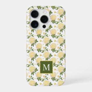 Elegant Yellow Hydragea Floral Monogram iPhone 16 Pro Case