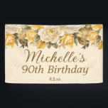 Elegant Yellow Ivory Cream Floral 90th Birthday Banner<br><div class="desc">Elegant dusty yellow and ivory/cream-coloured watercolor floral 90th birthday party banner,  Personalized with the name and age of the guest of honour along with her party date. Contact me for assistance with your customizations or to request additional matching or coordinating Zazzle products for your party.</div>