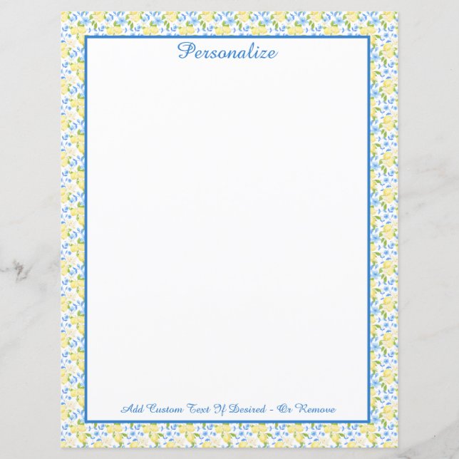 Elegant Yellow Lemon Fruit Blue Vine Personalized (Front)