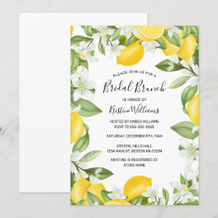 Elegant Yellow Lemons Watercolor Bridal Brunch Invitation