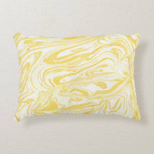 Elegant Yellow Marble: Hand-Drawn Texture Accent Pillow