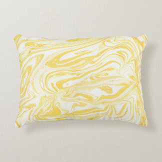 Elegant Yellow Marble: Hand-Drawn Texture Accent Pillow