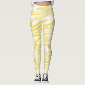 Elegant Yellow Marble: Hand-Drawn Texture Leggings