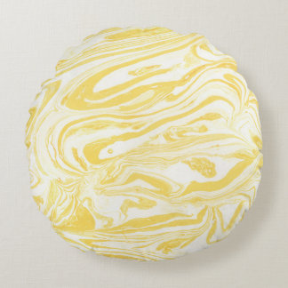 Elegant Yellow Marble: Hand-Drawn Texture Round Pillow