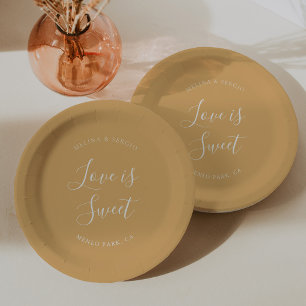 Elegant Yellow Minimalist Calligraphy Wedding Paper Plate