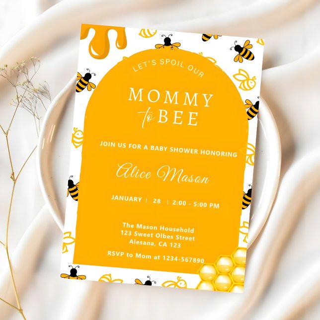 Elegant Yellow Mommy to Bee Baby Shower  Invitation (Mommy to Bee Honey Yellow Baby Shower Invitation)