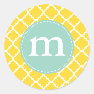 Elegant Yellow Moroccan Quatrefoil Personalized Classic Round Sticker