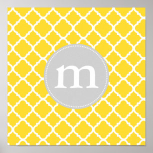 Elegant Yellow Moroccan Quatrefoil Personalized Poster