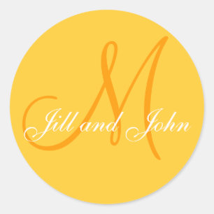 Elegant Yellow Names Monogram Wedding Favour Label