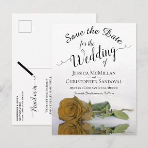 Elegant Yellow or Gold Rose Wedding Save the Date Announcement Postcard
