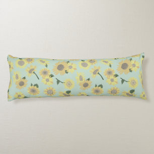 Elegant Yellow Orange Blue Sunflowers Body Pillow