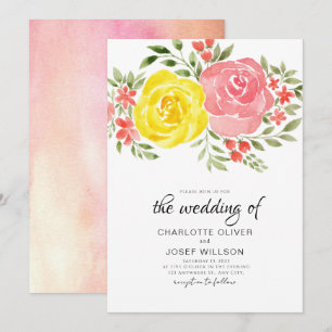 Elegant Yellow Orange Pink floral bouquet Summer Invitation