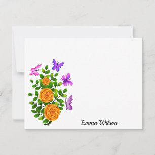 Elegant Yellow Orange Rose Flower With Butterfly Card