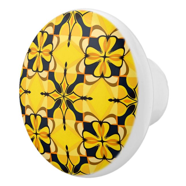 Elegant yellow pattern ceramic knob (Right)