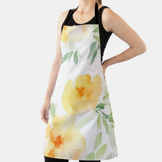 Elegant yellow peach orange watercolor floral  apron (Insitu)