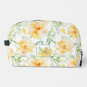 Elegant yellow peach orange watercolor floral dopp kit