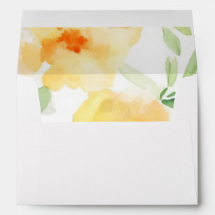 Elegant yellow peach orange watercolor floral  envelope